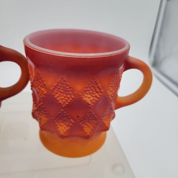 Lot Of 3 Vintage Fire King Mug Set ORANGE/ RED Kimberly Diamond Anchor Hocking - Picture 4 of 15